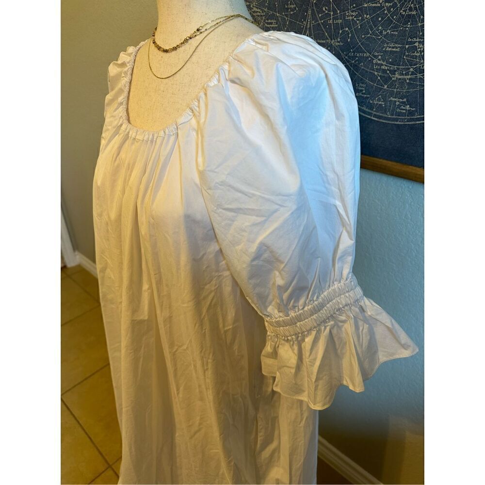 NWT Ephemera White Cotton Maxi Short Sleeve Lightweight Flowy Dress Women Size L - Picture 4 of 15